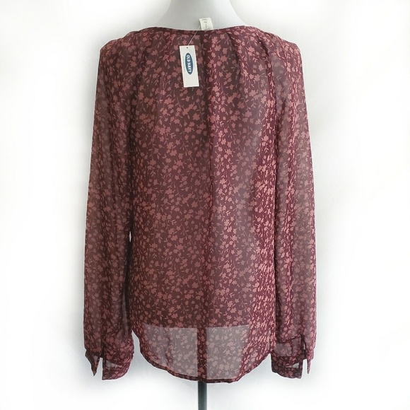 Old Navy Wine/Blush Floral Print Sheer Blouse - Picture 3 of 5